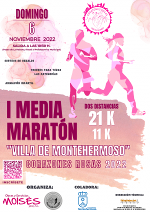 Cartel Media Maratón MONTEHERMOSO 2022 (corazones rosas)